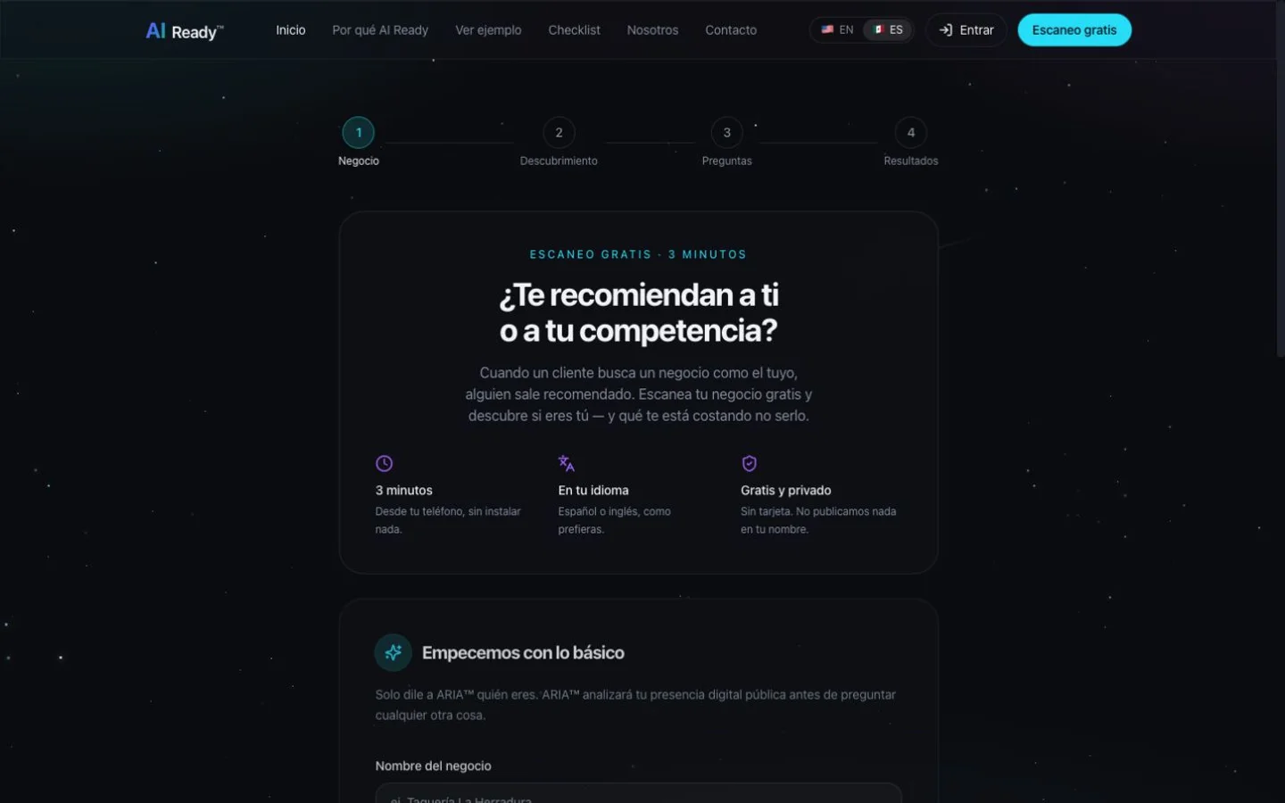 Captura de la página de inicio de AI Ready