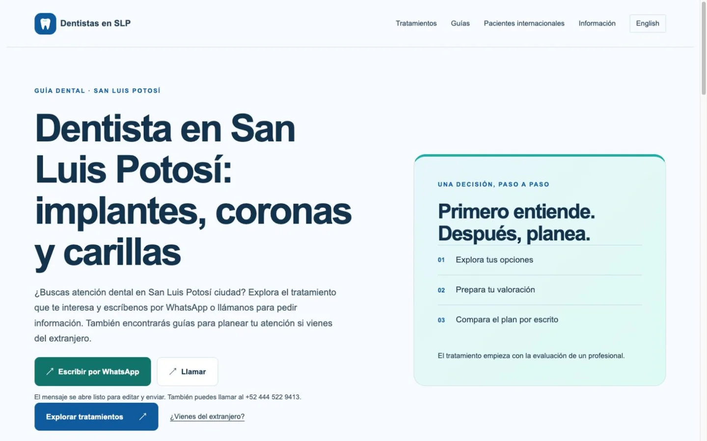 Captura de la página de inicio de Dentistas en SLP