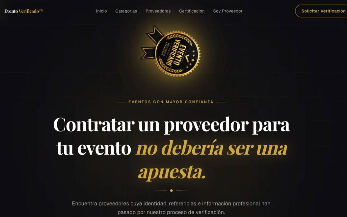 Captura de la página de inicio de Evento Verificado