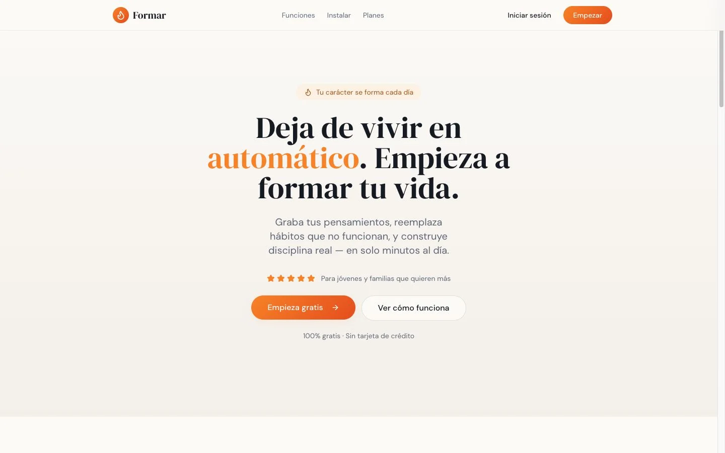 Captura de la página de inicio de Formar