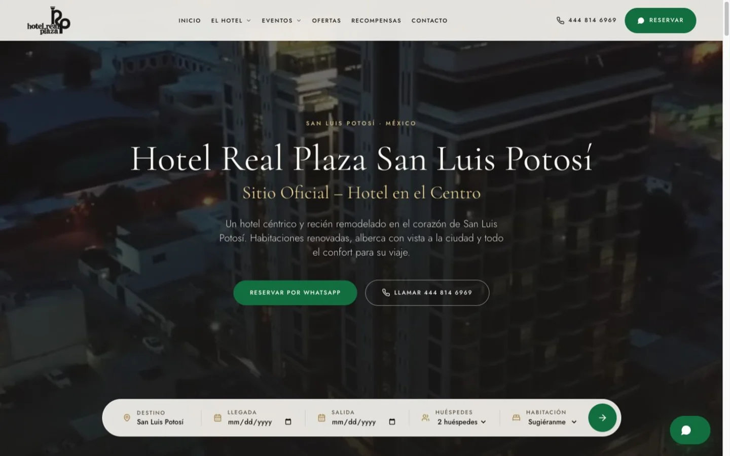 Captura de la página de inicio de Hotel Real Plaza San Luis