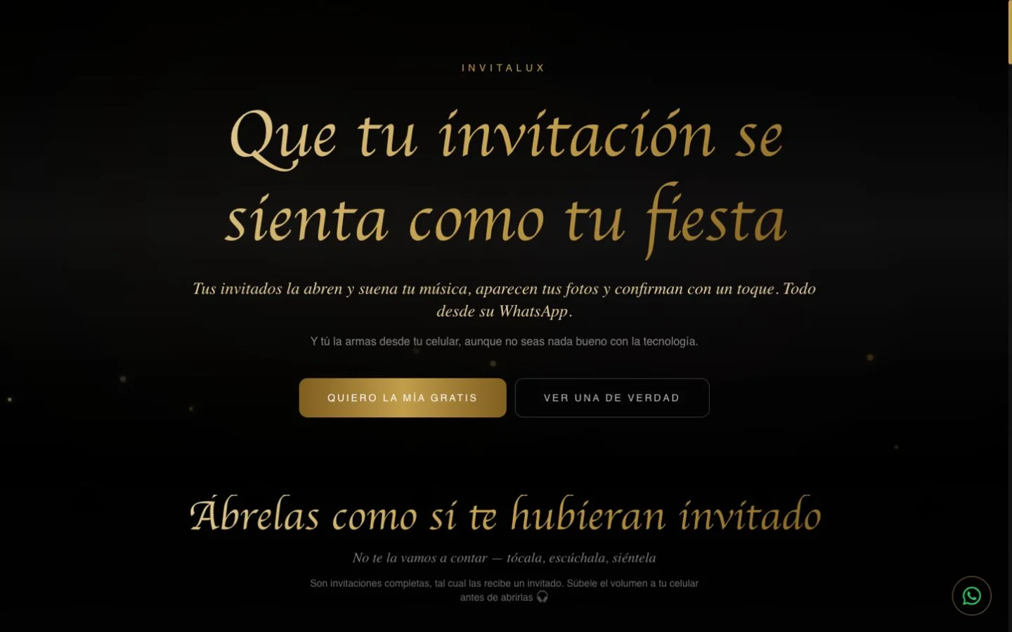 Captura de la página de inicio de InvitaLux
