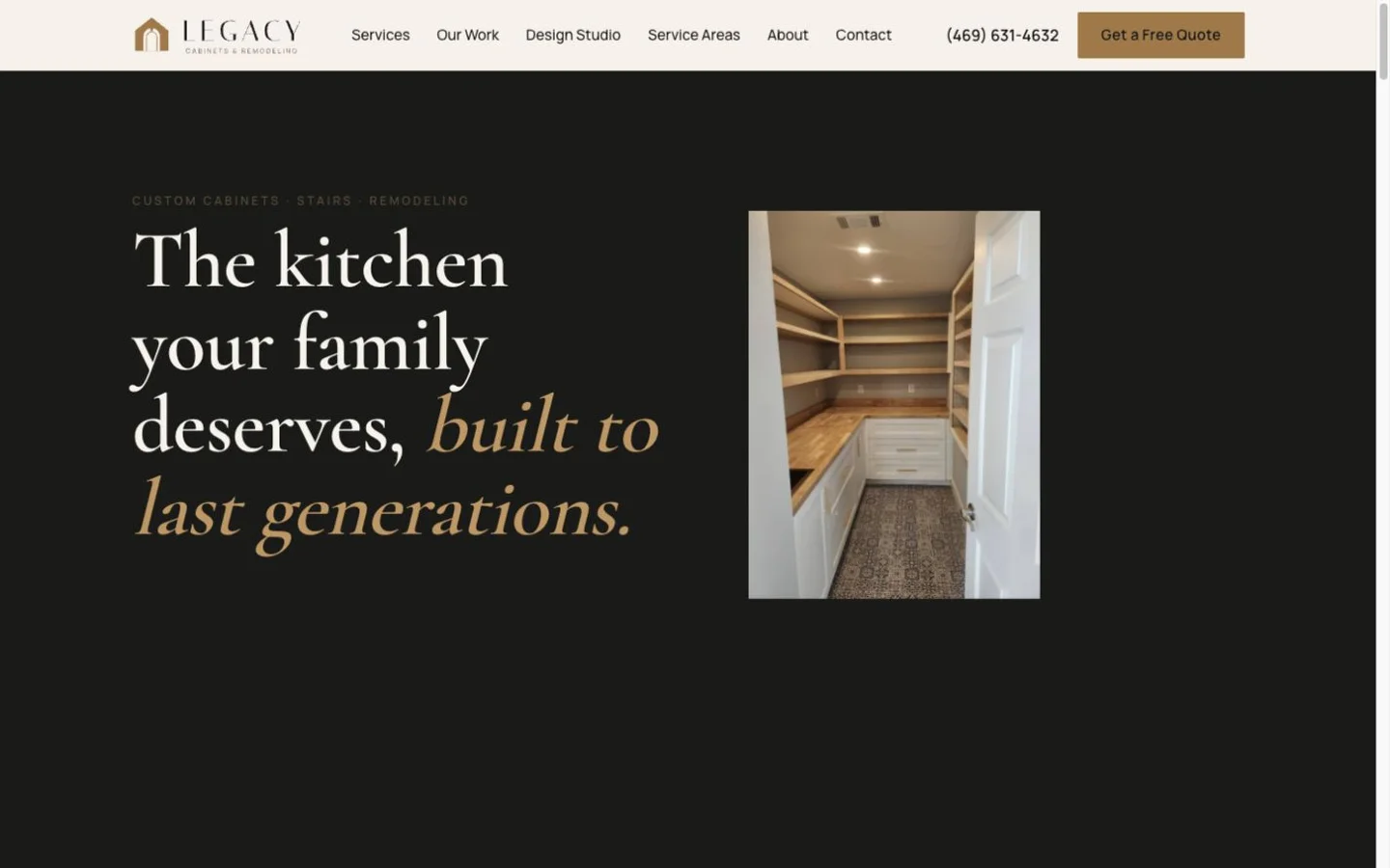 Captura de la página de inicio de Legacy Cabinets & Remodeling