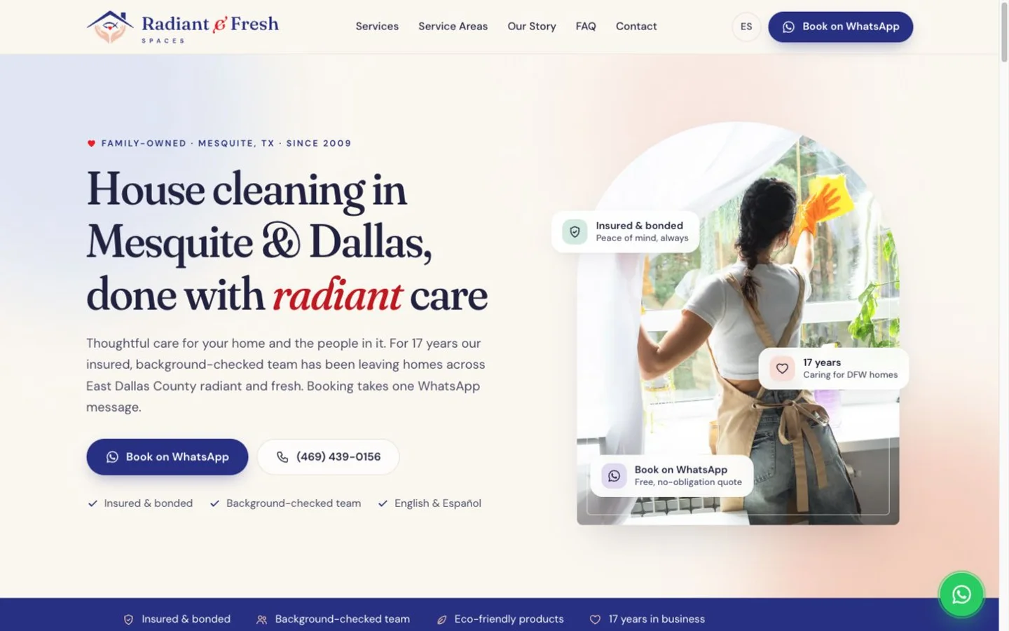 Captura de la página de inicio de Radiant & Fresh Spaces