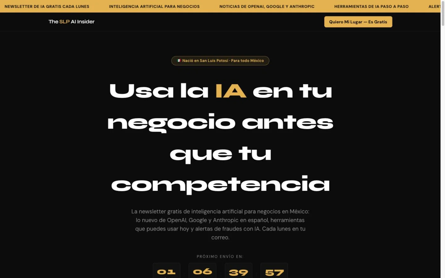 Captura de la página de inicio de SLP AI Insider